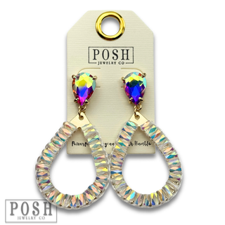 Iridescent crystal bead teardrop earring - LC