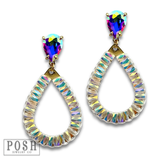 Iridescent crystal bead teardrop earring - LC