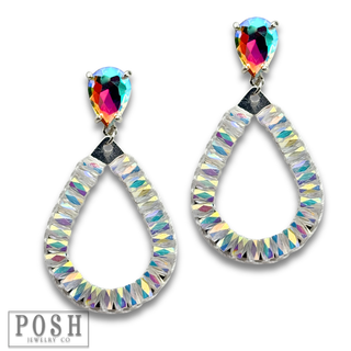 Iridescent crystal bead teardrop earring - LC