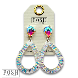 Iridescent crystal bead teardrop earring - LC