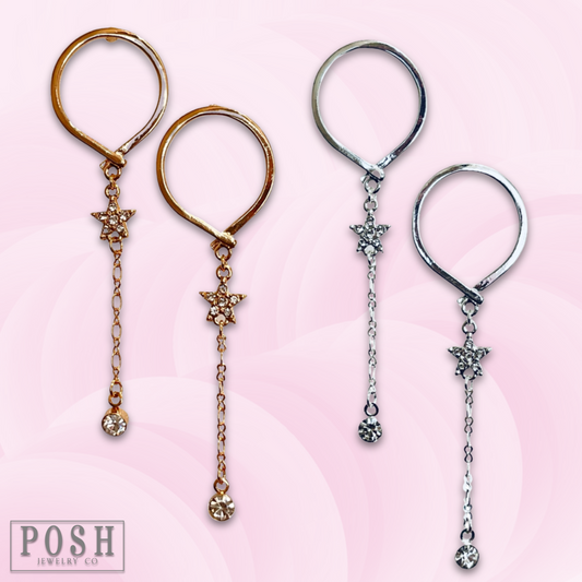 Post earring with star and drop