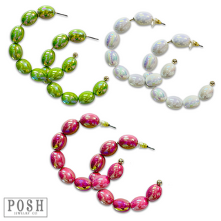 Oval iridescent bead hoop earring, last call