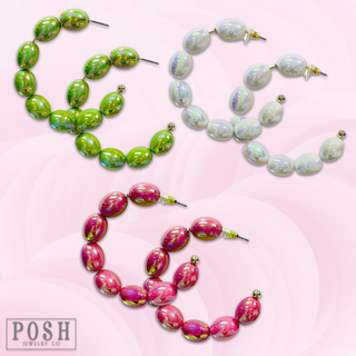 Oval iridescent bead hoop earring, last call