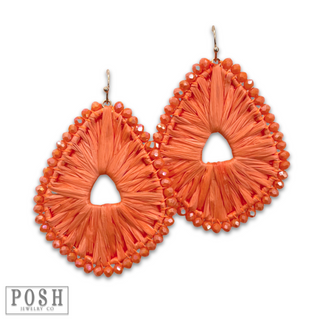 Raffia and bead wrapped teardrop earring, last call