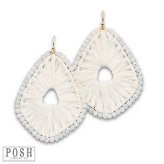 Raffia and bead wrapped teardrop earring