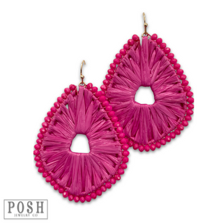 Raffia and bead wrapped teardrop earring