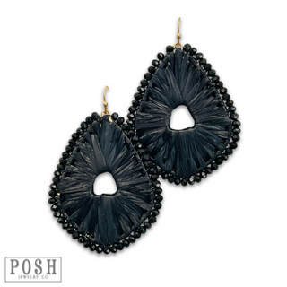 Raffia and bead wrapped teardrop earring, last call