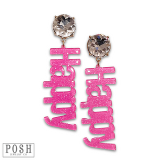 Rhinestone and glitter HAPPY earring