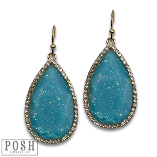 Rhinestone rimmed teardrop earring