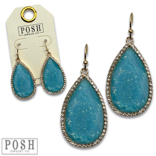 Rhinestone rimmed teardrop earring