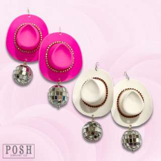 Cowboy hat and disco ball earring