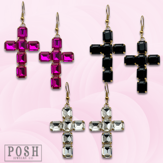 Rhinestone cross earring - LC