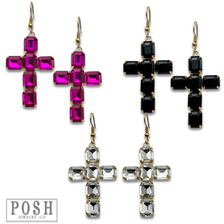 Rhinestone cross earring - LC