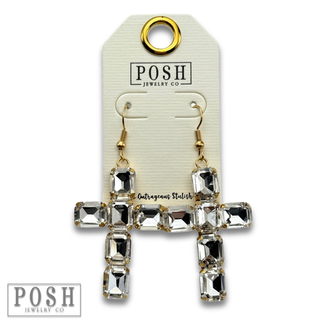 Rhinestone cross earring - LC