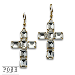 Rhinestone cross earring - LC