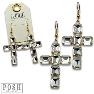 Rhinestone cross earring - LC