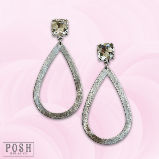 Siver brushed metal teardrop earring