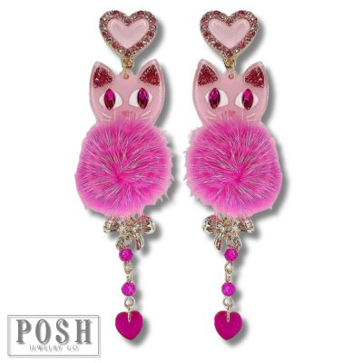 Pom-Pom cat earring, Valentines Day