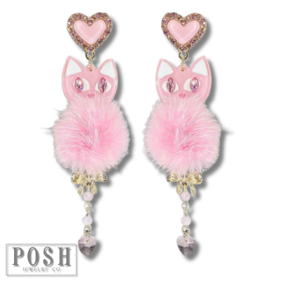 Pom-Pom cat earring, Valentines Day