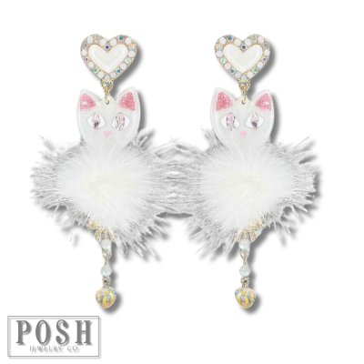 Pom-Pom cat earring, Valentines Day