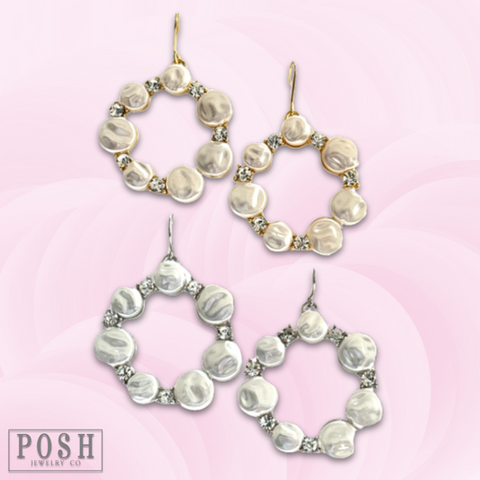 Pearl and rhinestone round earring