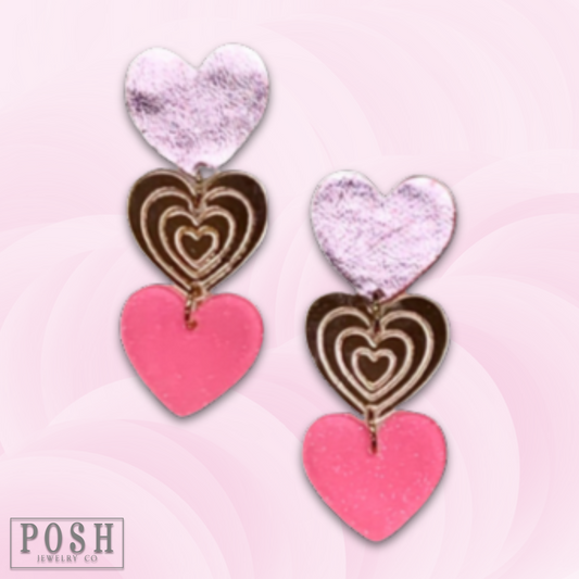 Pink triple heart earring