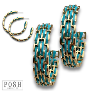 Gold and raffia hoop earring
