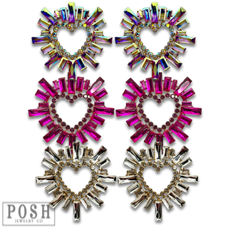 Large rhinestone heart earring