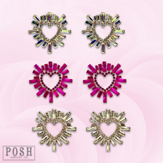 Large rhinestone heart earring