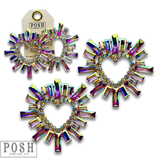 Large rhinestone heart earring