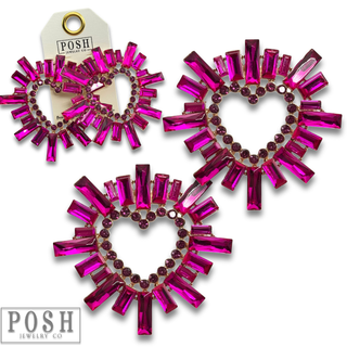 Large rhinestone heart earring