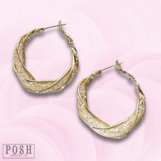 Crystal mesh twisted hoop earring