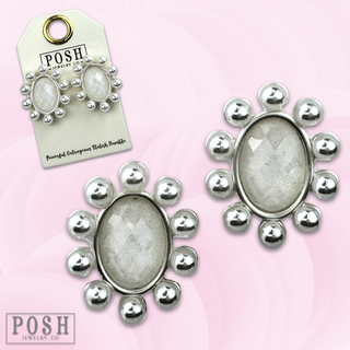 Pearl rimmed faceted oval post earring