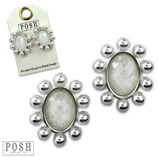 Pearl rimmed faceted oval post earring