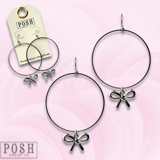 Bow charms on a circle hoop earring