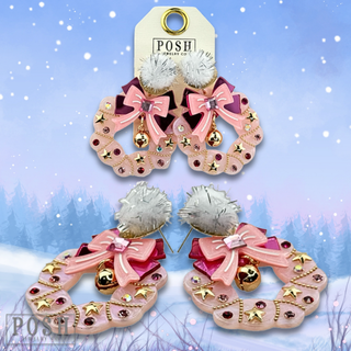 Decorated Christmas wreath with rhinestones, bows and bells