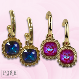 Square rhinestone dangle hoop earring