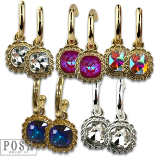 Square rhinestone dangle hoop earring