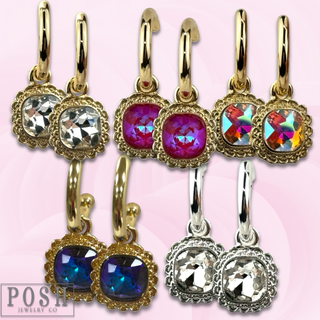Square rhinestone dangle hoop earring