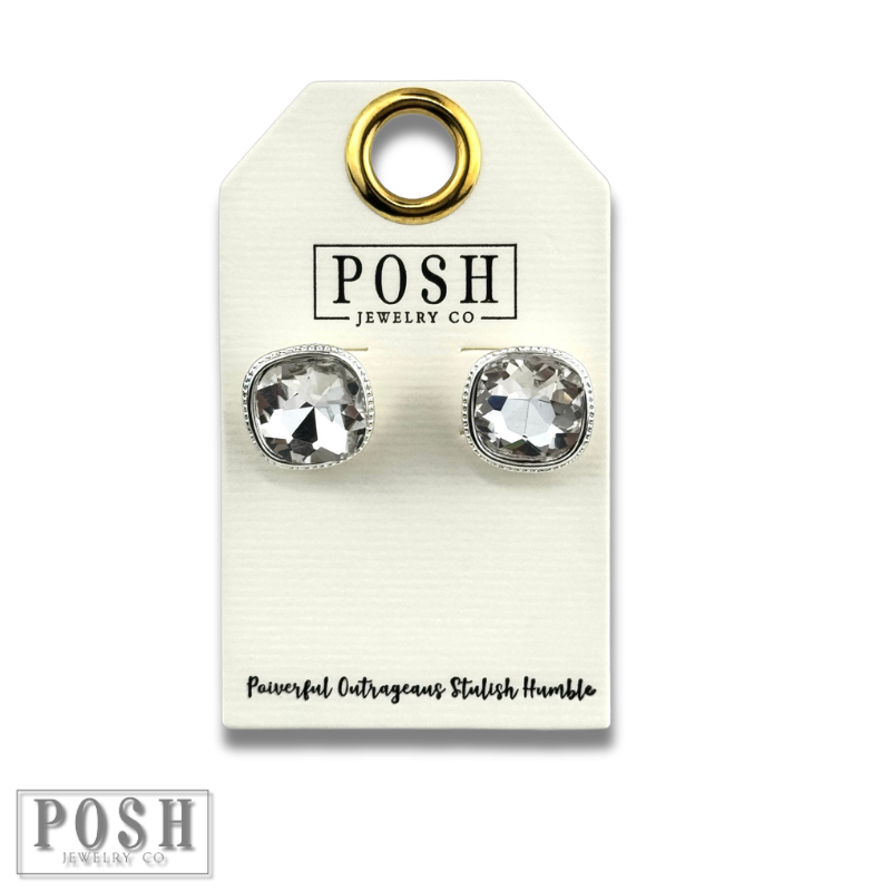 Square rhinestone post earring