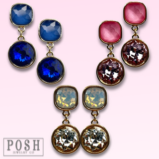 Round and square rhinestone dangle earring