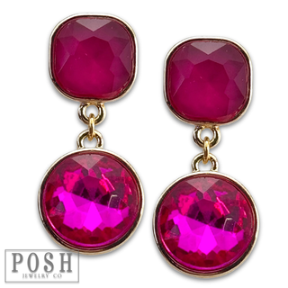 Round and square rhinestone dangle earring
