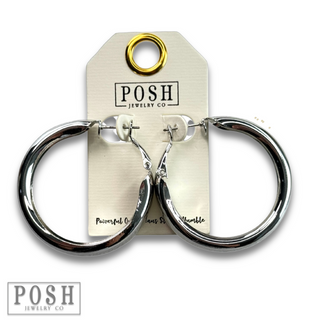 Wide shiny finish hoop earrings