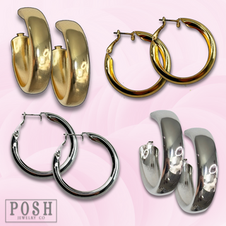 Wide shiny finish hoop earrings