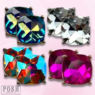 Large square rhinestone post earring