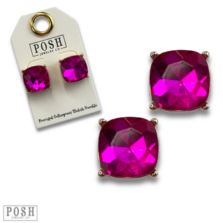 Large square rhinestone post earring