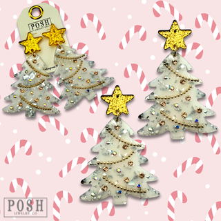 White Christmas tree earring