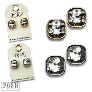 Square post rhinestone earring