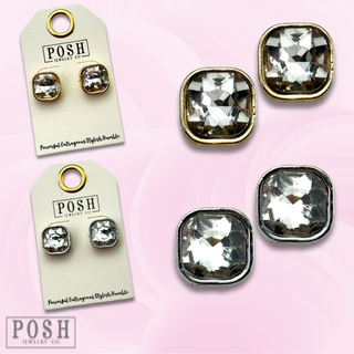 Square post rhinestone earring