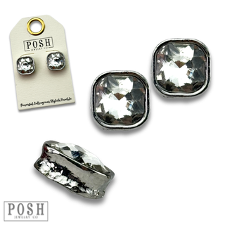 Square post rhinestone earring